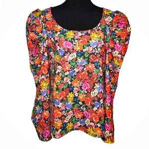Women’s Floral Long Puff Sleeve Blouse 4X Fits 2X Boho Cottagecore Garden Color